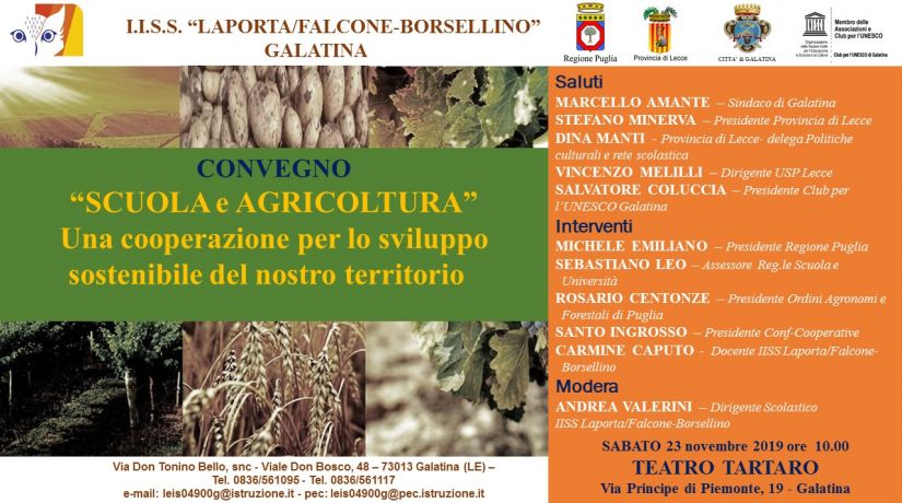 Convegno "Scuola e agricoltura" - Galatina 23.11.2019 Convegno "Scuola e agricoltura" - Galatina 23.11.2019
